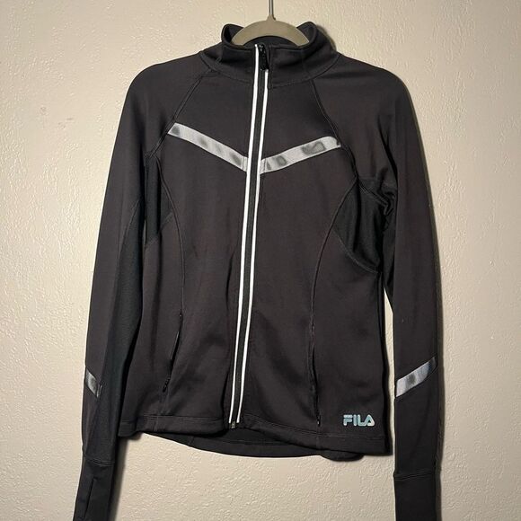Fila Sport Performance Reflective Full Zip Running Jacket Black Gray SZ Small - Picture 1 of 13